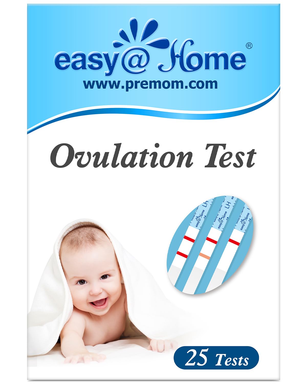 Easy@Home 25 Ovulation Test Strips, Ovulation Predictor Kit, Powered by Premom Ovulation Predictor iOS and Android App, 25 LH Strips