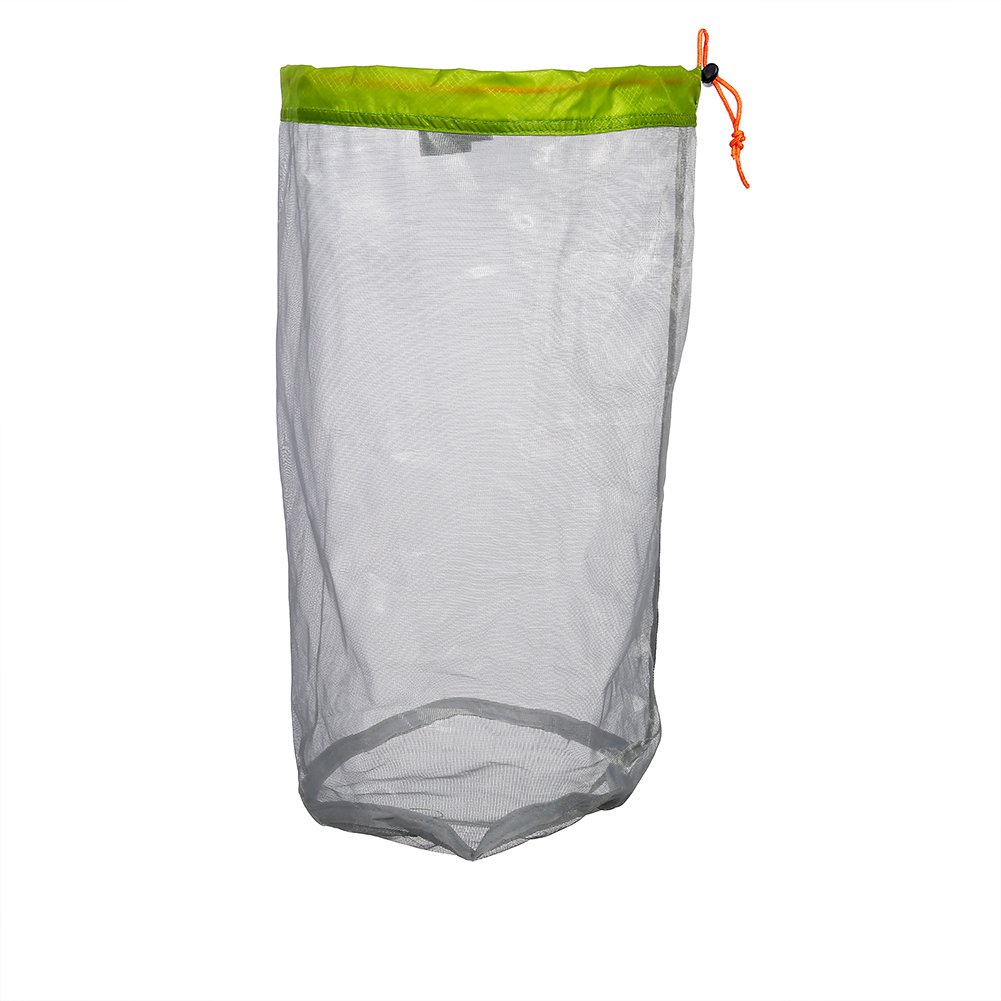 FTVOGUE Mesh Storage Bag, Ultralight Mesh Drawstring Sack, Outdoor Travel Hiking Camping Stuff Storage Bag, Drawstring Storage Bag for Travelling Hiking(L green)