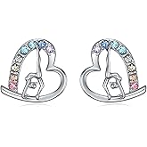 Girls Ballet & Gymnastics Stud Earrings - Rainbow Heart Dance Earrings for Recital Gifts