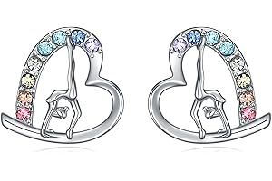 VEEHOO Girls Ballet & Gymnastics Stud Earrings - Rainbow Heart Dance Earrings for Recital Gifts