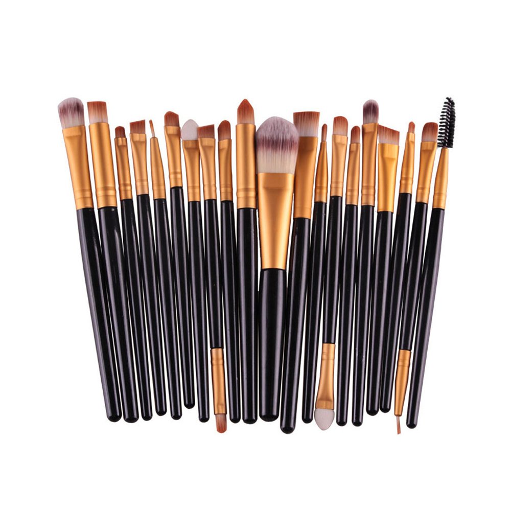 AMarkUp 20 Pcs Pro Makeup Brushes Set Powder Foundation Eyeshadow Eyeliner Lip Cosmetic Conclear Eyebrow Brush (Black+Gold)
