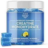 FIOR Creatine Gummy - Best Creatine Monohydrate Chewable, 60 Count, Workout & Protein Supplement, Cognitive Enhancement, Blueberry Lemonade Flavor, 30 Servings