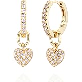 STARepublic 925 Sterling Silver Detachable Heart Charm Cubic Zirconia Hoop Earrings