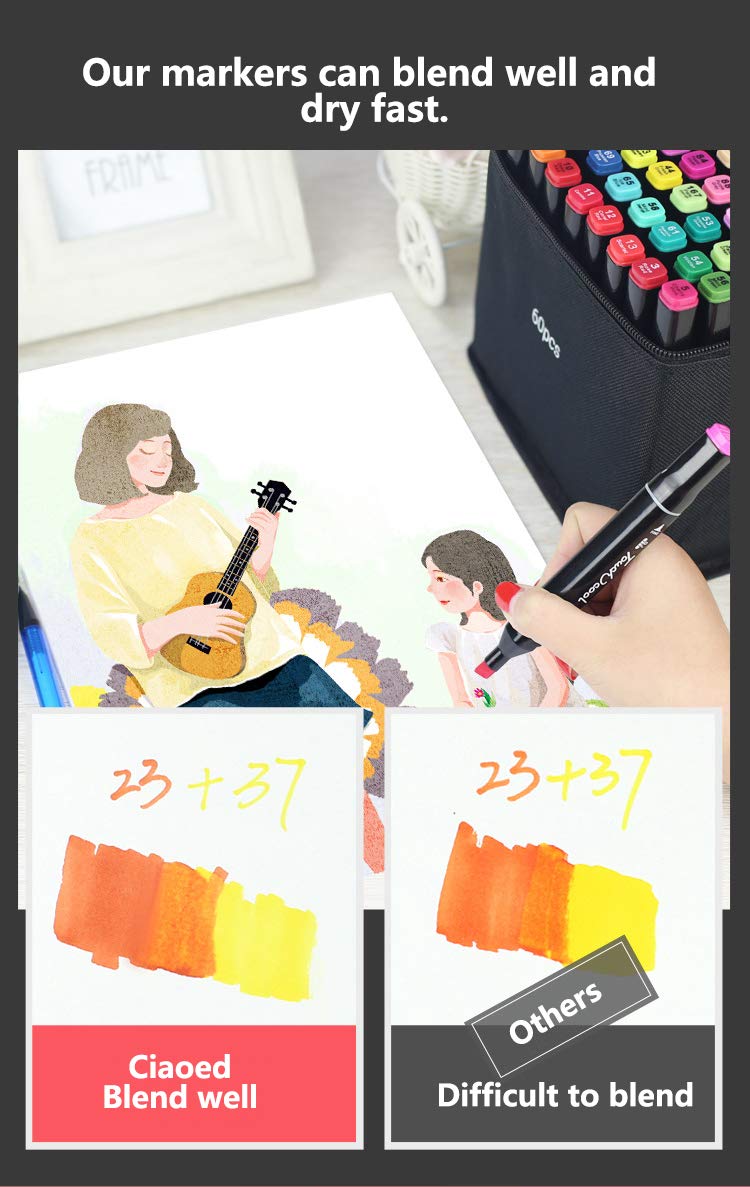 Ciaoed Artist Alcohol Based Marker Pens, 40 Colors Dual Tip Artist Markers Pens with Fine Tip and Chisel Tip for Coloring Books, Art, Sketching, Calligraphy, Manga, Bullet Journal