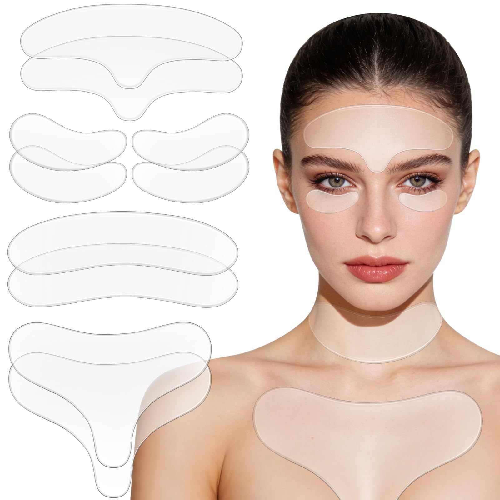 Photo 1 of 10 Pcs Anti Wrinkle Patches for Neck Face Forehead Chest, Overnight Reusable Silicone Wrinkle Patches for Reduce Fine Wrinkles Locks in Skin Moisture Restores Skin Firmness
