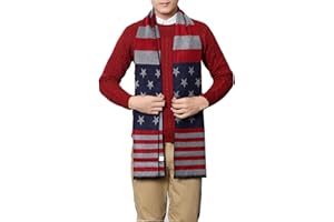AZYOUNG USA Flag Men’s Winter Warm Knitted Plant Cotton Plaid Color Match Soft Thick Scarf,180cm