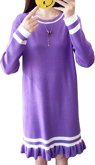 Amazon Baluote レディース ニット ワンピース ストライプ おしゃれ セーター 秋 冬 ワンピース ニット ロング トップス セーター 長袖 無地 長袖 メリヤス ワンピース 可愛い 韓国風 ワンピース チュニック 通販