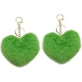 MBZRQKZS 2 Pieces Soft Fluffy Faux Rabbit Fur Pompoms Keyring Car Key Heart Plush Keychain for Women Pendant Accessories