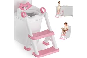 BONBAY Potty Training Seat, Toddler Toilet Seat With Steps, 2 In 1 Toddler Potty Training Toilet With Splash Guard, Anti-Slip Step Stool Soft Mat, Adjust High Potty Seats For Toddlers Kids Boys Girls