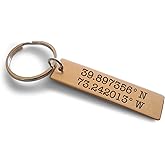 Custom Bronze Keychain with Coordinates Engraved, GPS Keychain, Couples Anniversary Gift