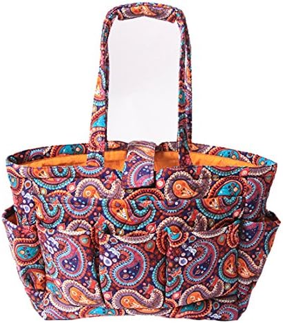 Floral Quilted Cotton Needle Bag Knitting Bag Yarn Storage Tote (Purple Paisley)