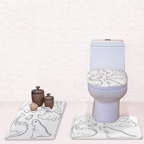 Amazon ドアマットバスルームラグマットリッドトイレバスマット セットイラスト塗り絵ライン 3ピースセット 50x80cm トイレマット タンクカバー ホーム キッチン オンライン通販