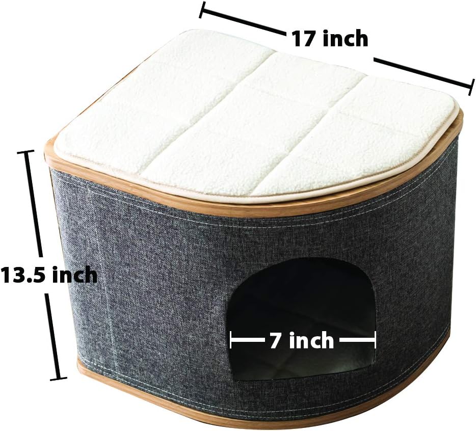Catry, Wooden Cat House Cat Condo Cat Bed with Jute Fiber Fan-Shaped for Any Size (CT19580) : Pet Supplies