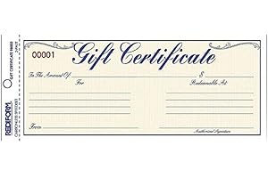 Rediform Gift Certificate Pack, 25 Duplicates with Envelopes, 3.625" x 9.5", Numbered, Blue/Gold (98002)