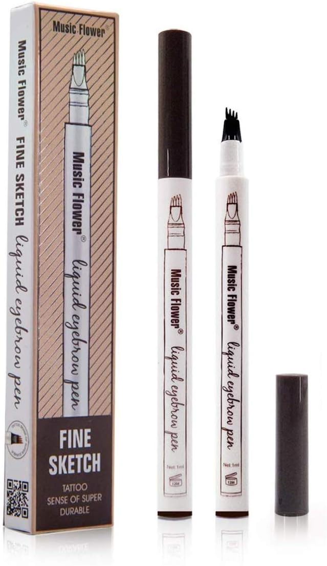 Liquid Eyebrow Pen,Lamavido 3D Eyebrow Tattoo Pen, Microblading Eyebrow Marker Pencil 4 Fork Tips Liquid Blonde Eye Makeup, Long-lasting Waterproof Smudge Proof Natural Look （02# Brown）