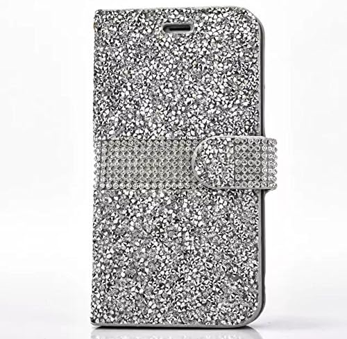 Iphone 6/S Plus Case, Shinny Glitter Jelly Color Full Diamond Rhinestone Magnet PU Leather Stand Wallet Flip Case for Iphone 6/S Plus 5.5"(Belt &amp; Card Cash Holder) (Silver)