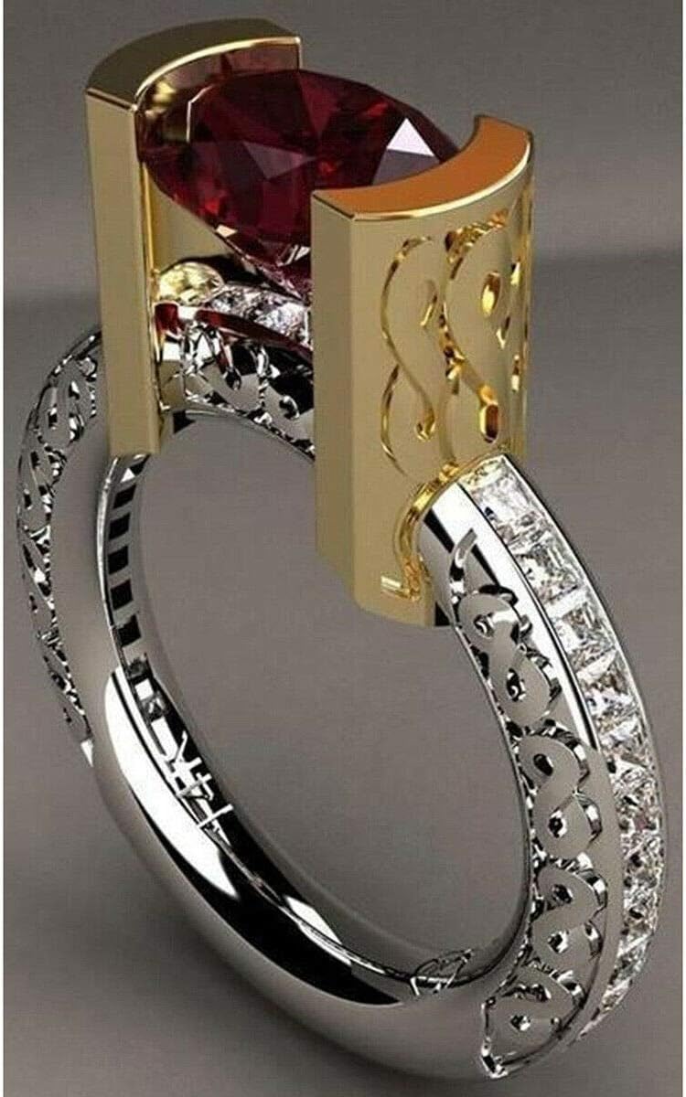 Noble Gold & Silver Plated Ruby Gemstone Ring Woman Man Wedding Jewelry Size6-10 (6)