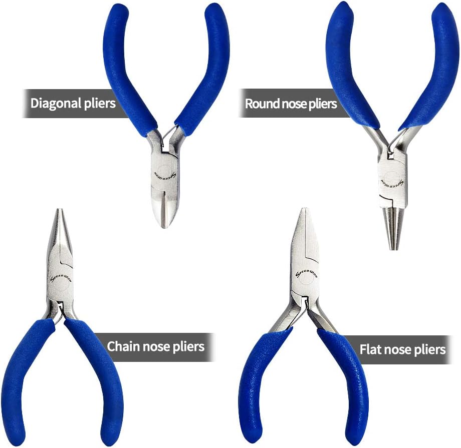 SPEEDWOX 3 Inches Jewelry Pliers Set Professional Beading Tools 4 Pcs Mini Chain Nose Pliers Round Nose Pliers Flat Nose Pliers Fine Diagonal Pliers Micro Precision Craft Repair Kit Small Size - Image 3