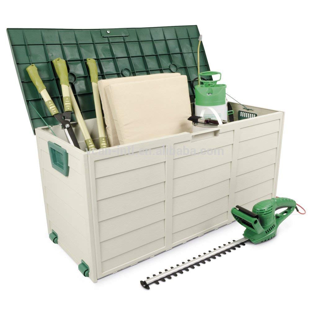 Lin Plastic Weatherproof Lockable Shed Garden Deck Lockable Outdoor Storage Box,Green