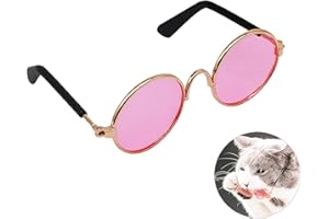 Cat Retro Sunglasses, Metal Circular Glasses Props Accessories Cosplay Glasses for Cat & Puppy Dog Rabbit(1 Pack) (Pink)