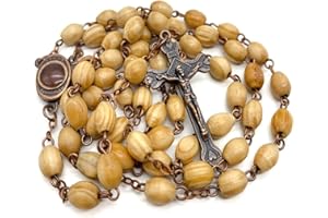 Nazareth Store Olive Wood Beads Rosary Necklace Catholic Holy Mary Medal Bronze Cross Crucifix Vintage Design Rosario Catholi