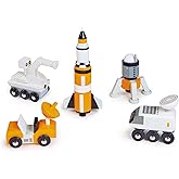 Tender Leaf Toys - Space Voyager Set - 7 Piece Solid Wood Space Vehicle Set with Moving Parts - Boost Imagination and Learn Through Play, Gender-Neutral for Pre-School Boys and Girls - Age 3 +