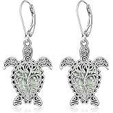 Sea Turtle Earrings Tree of Life Moss Agate Turtle Earrings for Women Sterling Silver Moss Agate Leverback Dangle Jewelry Christmas Gifts