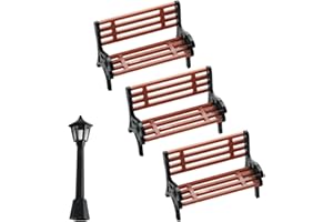 FABMODE 3 Pcs Christmas Dollhouse Benches, Mini Plastic Benches, Miniature Kit, Park Bench,Micro Landscape,Dollhouse DIY Accessories, 1:25 (with 1 Mini Street Lamp)
