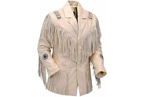 Rapid Mart Western Cowboy Leather Fashion Jacket For Mens Fringe & Beaded Native American Coat