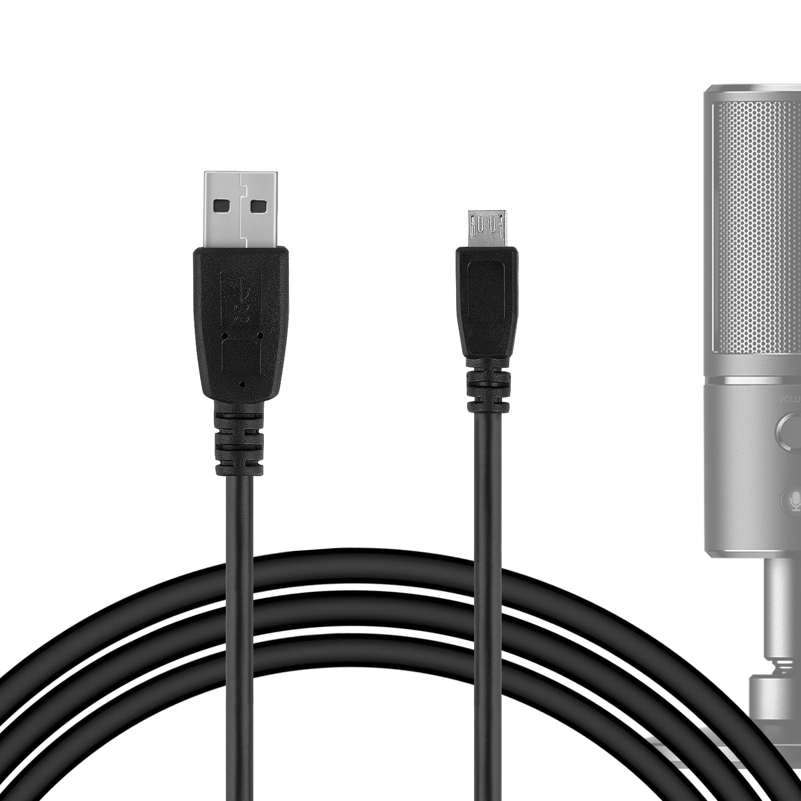 Geekria for Creators USB A to Micro USB Microphone Cable 9 ft / 280 CM, Compatible with Razer Seiren Emote, Seiren X, Mic Cord (Black)