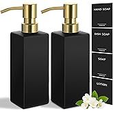 GMISUN Gold Soap Dispenser, Black Soap Dispenser Bathroom with Stainless Steel Pump, Hand and Dish Soap Dispensers Set for Kitchen, 12 fl oz/350ml Glass Liquid Refillable Lotion Dispenser Bottle