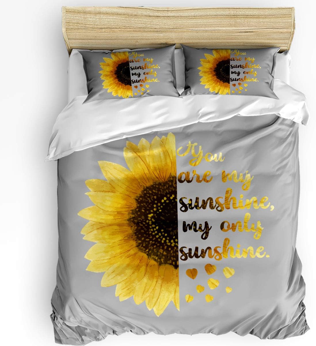 LooPoP Sunflower 3PC Comforter Sets Inspirational Text Grey