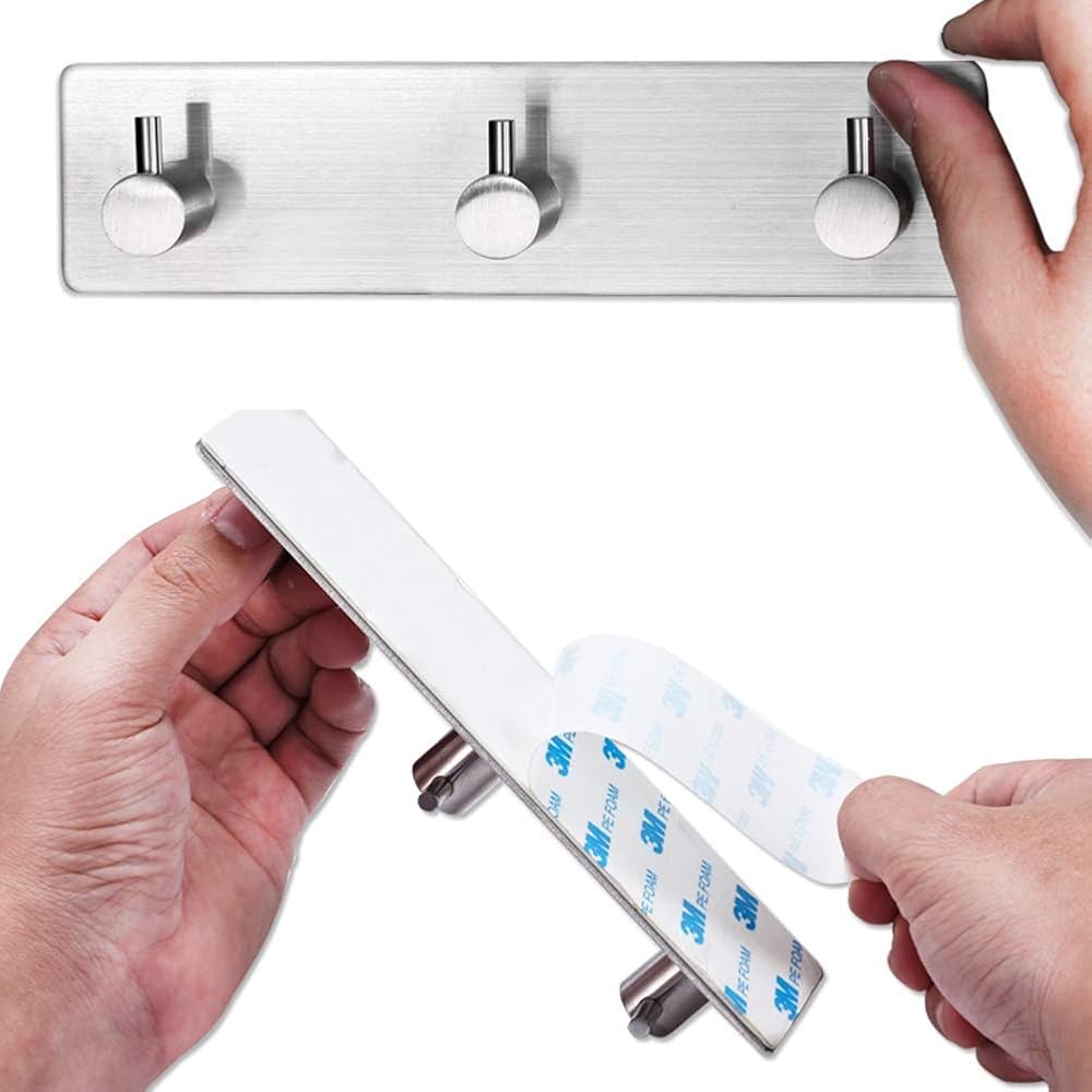 Koksi 3-Hook Stainless Steel Self-Adhesive Hanger Kitchen Bath Hallway