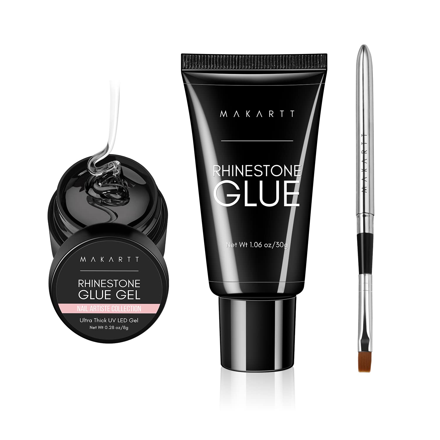 Makartt Rhinestone Glue Gel Kit, 30g & 8g Super Adhesive 3D Gel Nail Gems Glue for Rhinestones Crystal Stones Jewels