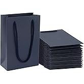 Sdootjewelry Navy Blue Gift Bags, Kraft Paper Bags with Handle, 5.1 x 2.4 x 7.5 Inches, 50 Pack, Heavy Duty Matte Tote for Shopping, Party, Small Business