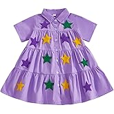 Muasaaluxi Toddler Baby Girl Outfit Short Sleeve Lapel Neck Star/Bunny/Carrot/Flower Embroidery Dress Playwear Summer Clothes