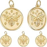 Beebeecraft 1 Box 10Pcs Gold Bee Charms 18K Gold Plated Honeybee Round Flat Charm for Jewelry Making Earring Necklace DIY Crafts