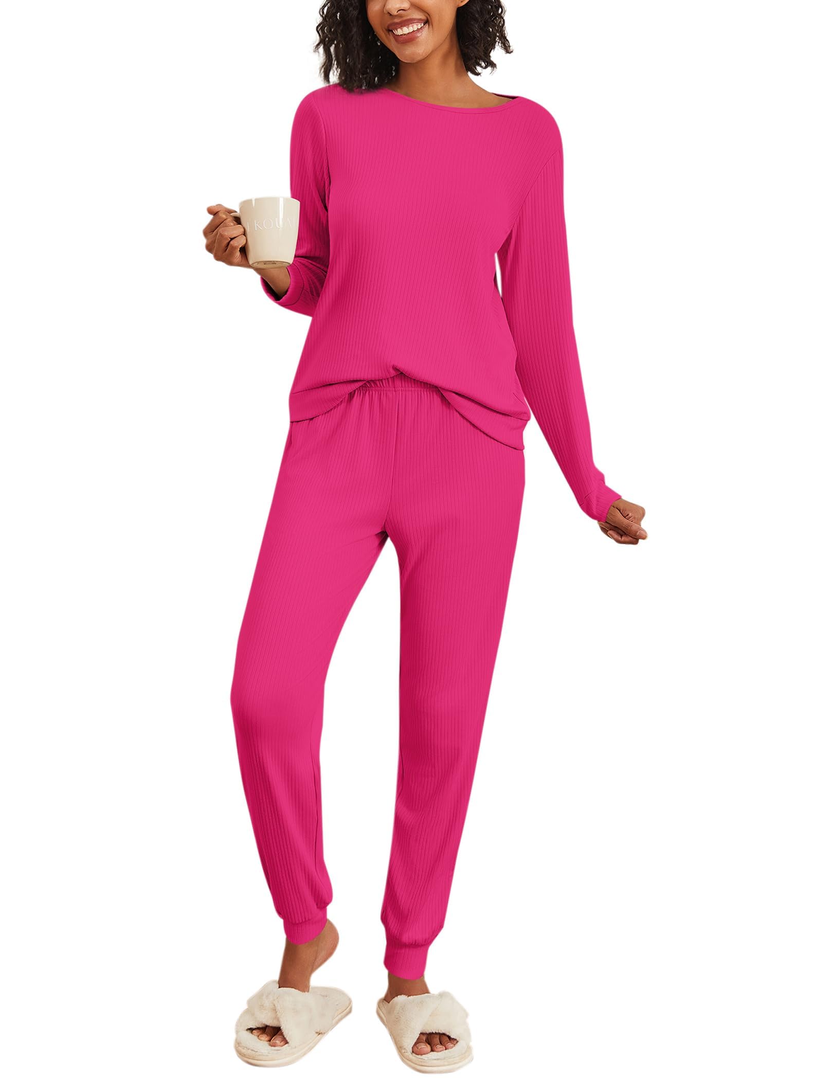 Ekouaer Womens Ribbed Knit Pajama Sets 2 Piece