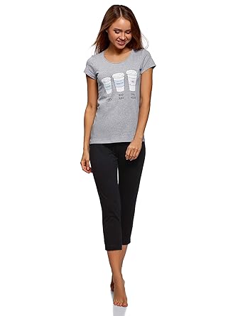 oodji Ultra Damen Baumwoll-Schlafanzug mit Druck