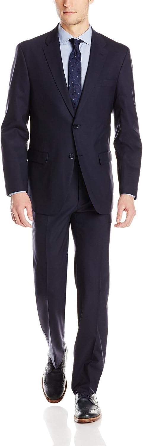 Adam Baker Men's 100% Wool Portly Fit Two-Piece Solid Suit Set - Colors