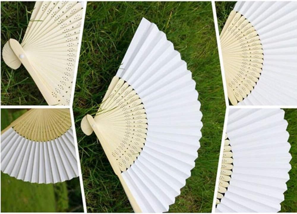 JZK 20 x White Chinese paper handheld folding fan for summer party wedding favours travel fan hot flushes relief tool women birthday gift - Image 5