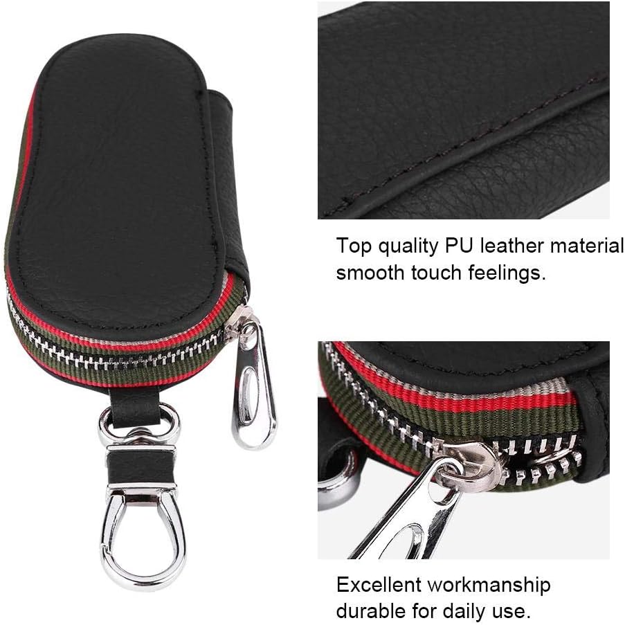 Tbest Car Key Fob Case,Key Case Wallet Holder Car Fob Organizer Cover Car Key Universal Car Auto PU Leather Zipper Key Case Holder Storage Bag Cover Car Accessories(Black) - Image 3