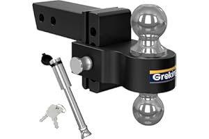 Groking Adjustable Trailer Hitch Ball Mount, Fits 2" Receiver, 3 Inch Drop Hitch, 12,500 LBS, 2 Inch & 2-5/16 Inch Steel Dual Ball Hitch, Black Forged Solid Aluminum Hitch with Double Hitch Pin Lock