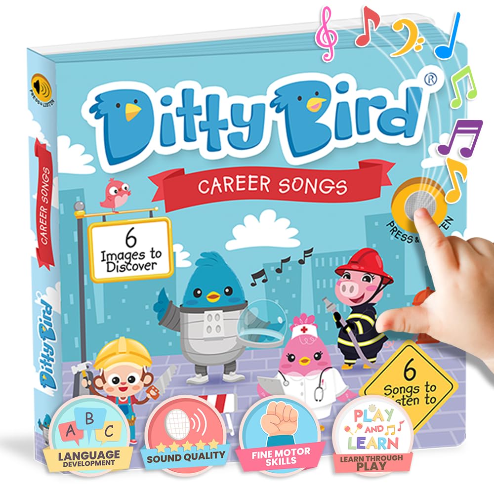 Ditty Bird Musical Books for Toddlers | Fun Children's Nursery Rhyme Book | The Firefighter Book with Sound | Interactive Toddler Books For 1 Year Old to 3 Year Olds | Sturdy Baby Sound Books