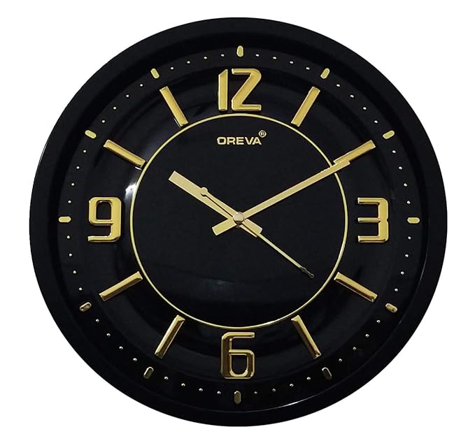 Buy Oreva Round Plastic Sweep Wall Clock (30.6 x 4.38 x 30.6 cm, Black, AQ 1457 SS) Online at