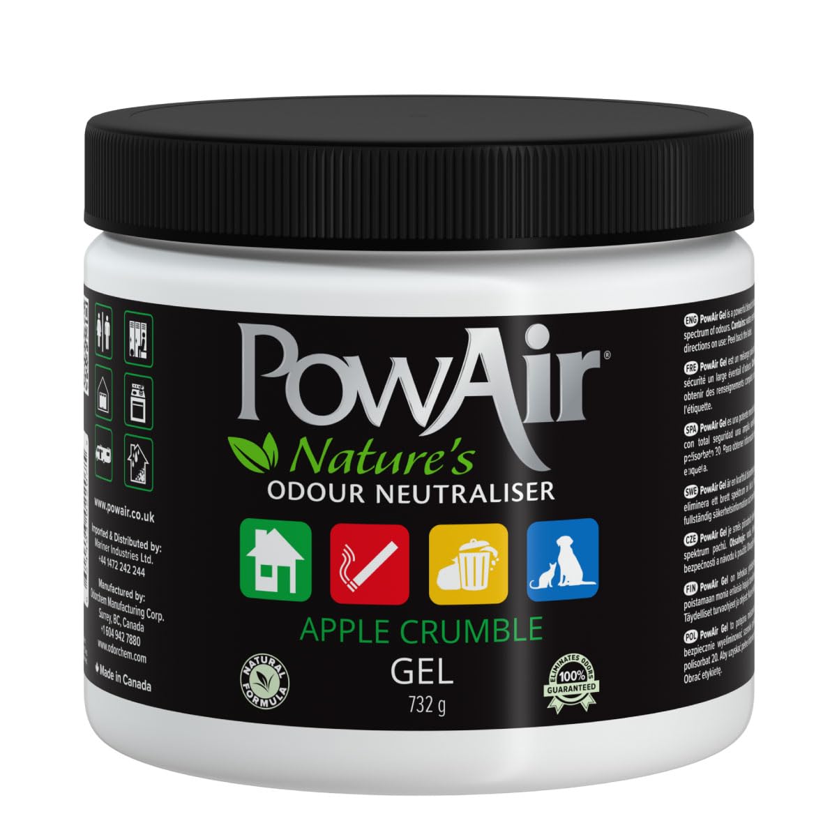 PowAir Gel Natural Odour Neutraliser - Apple Crumble Fragrance - Effective Home Odour Eliminator for Small to Medium Rooms and Areas (732g)