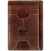 Mens RFID Blocking Leather Slim Card Case Wallet with Easy Access ID windows, Cash & Card Slots, Crafted with Premium Top Grain Leather Ideal for Travel or Everyday Use (Wilderness Eagle Brown)