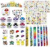 168 pc Pokemon Party Favor Bundle Pack: 6 Pokemon Figures, 6 Pokeball, 144 Sticker, 6 Pencil & 6 Eraser