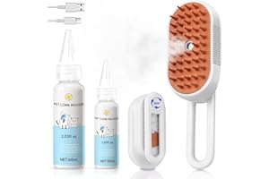 VVWVVW Steam Brush for Cat & Dog – 3-in-1 Spritz Pet Spray Hair Removal Comb for Grooming & Shedding Steam – Water Brush for Long & Short Haired Pets– Includes Two Bottles Waterless Shampoo