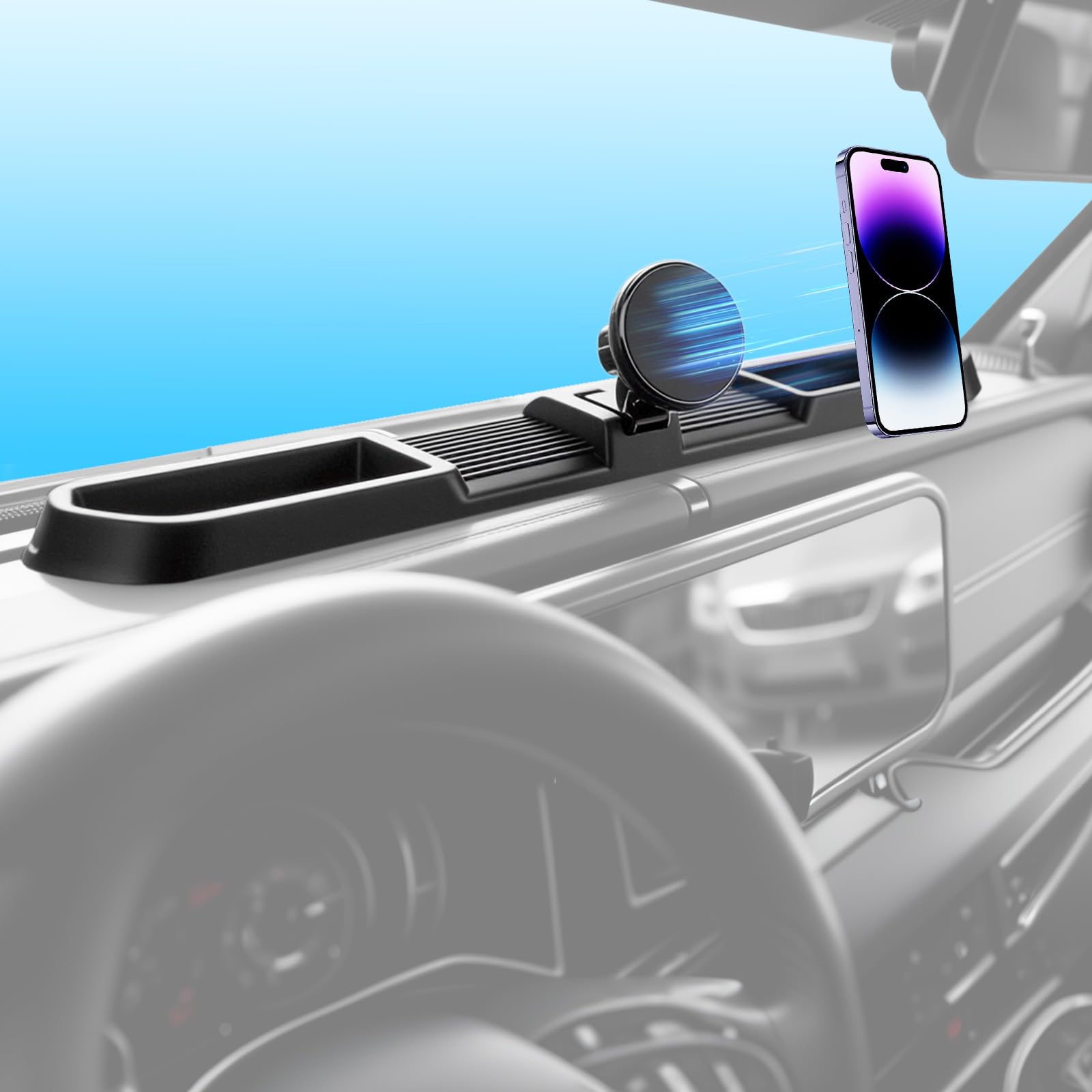 Qyebbk Magnetic Phone Mount Holder for 2024 2025 Jeep Wrangler JL JLU & Gladiator JT Magnet Dash Cell Phone Cradles Adjustable Phone Stand Accessories for 2024+ Jeep JL/JT(Not for 4XE/JK)